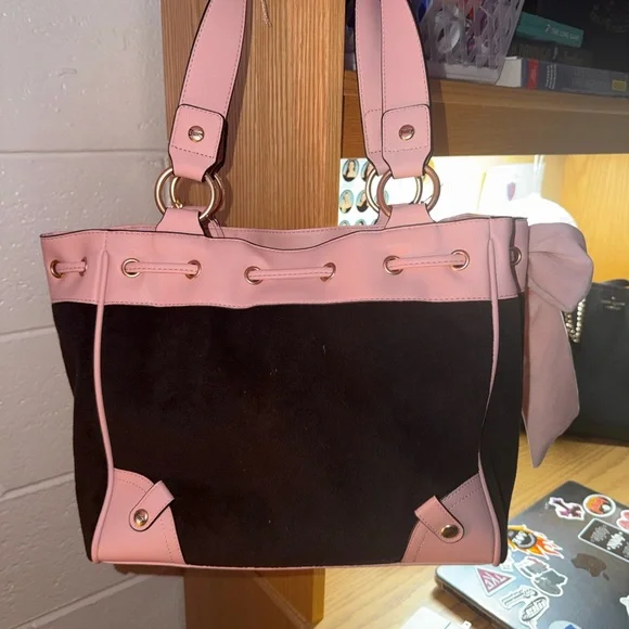 Juicy Couture Pink and Black Shoulder Tote with Crown Charm - Picture 4 of 5